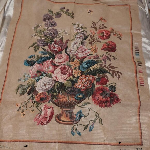 NWD - Vintage French Royal Paris Floral Bouquet Needlepoint - Canvas  Only - Picture 1 of 6